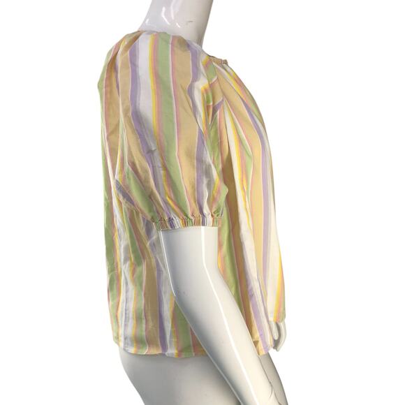 Roller Rabbit Womens Size M Top Alianne Puff Sleeve V Neck Multicolor Striped - Picture 9 of 16